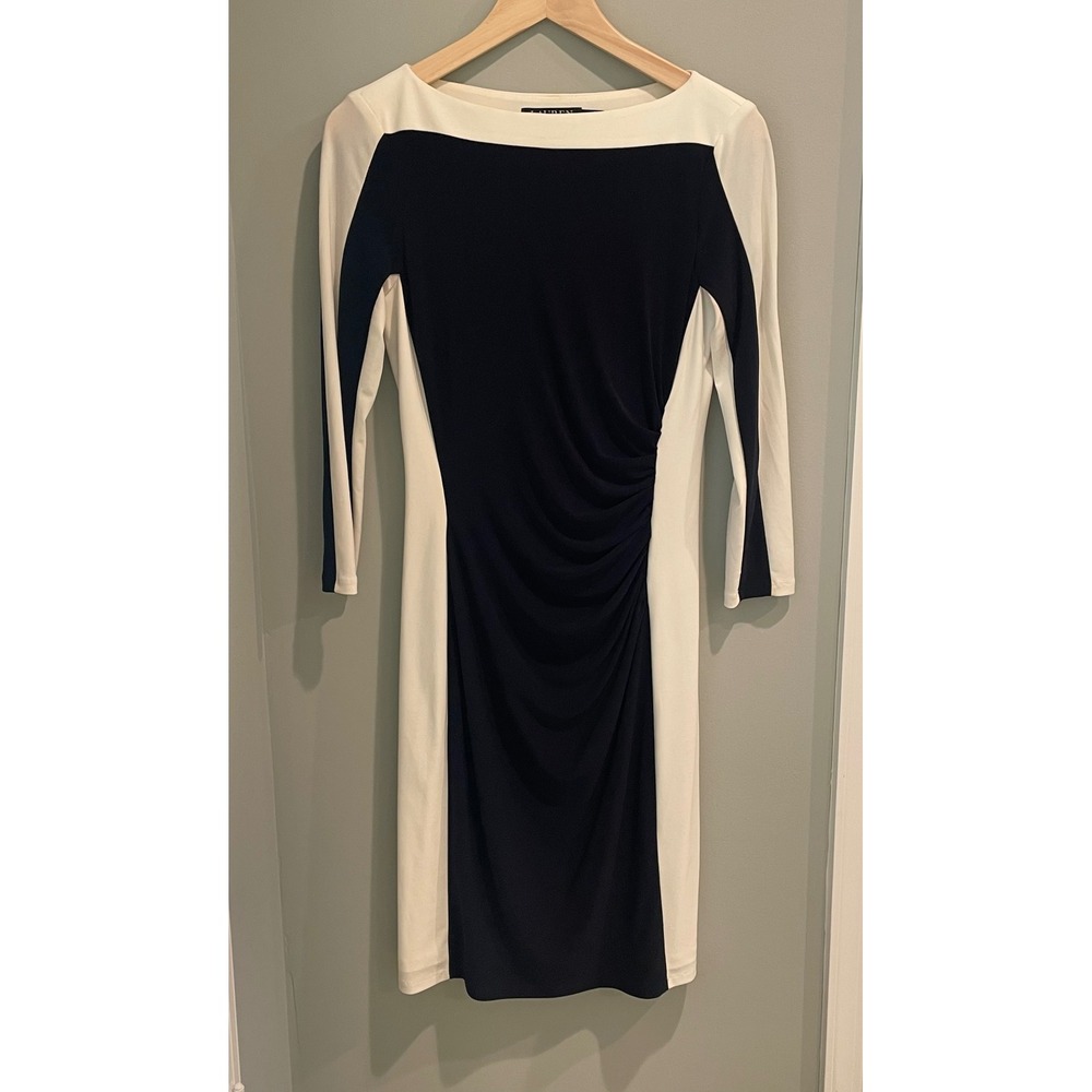 Lauren Ralph Lauren Women's‎ Sheath Dress Color Block 3/4 Sleeve Career